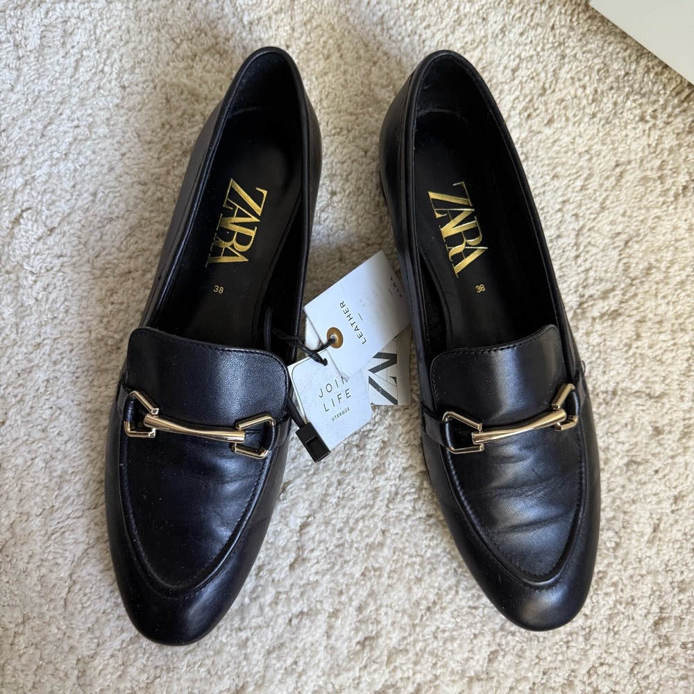 Zara loafers women shoes real leather brand new with tag